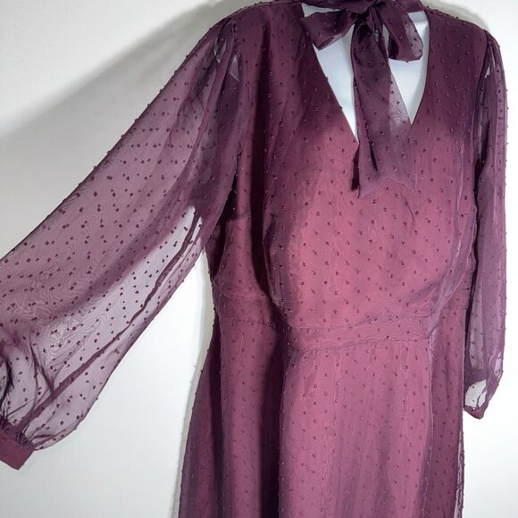 MODCLOTH Burgundy Fit Flare Dress Apogee of Elegance Swiss Dot Chiffon Women 20 - Picture 4 of 11